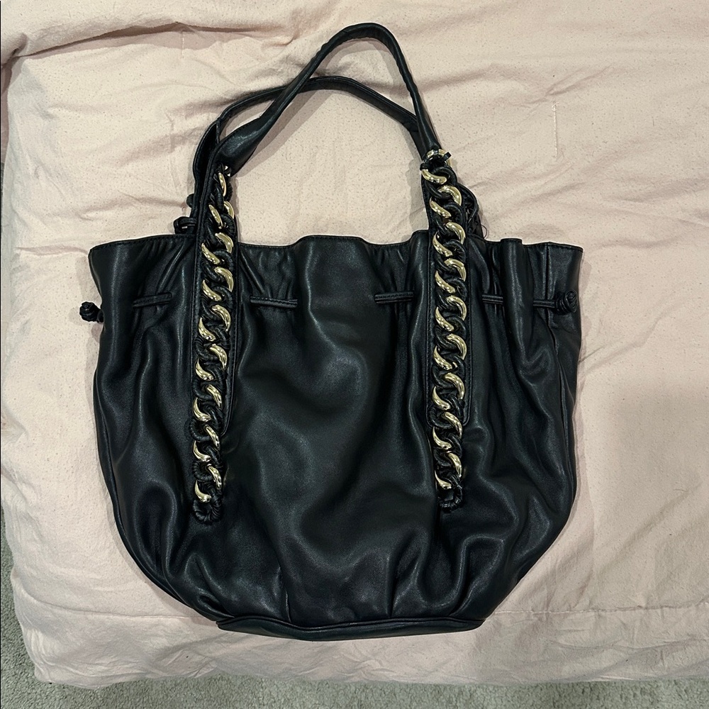 Michael Kors Black Tote with Gold Chain Accents - Picture 2 of 8